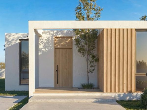 כניסה קדמית עם חיפוי עץ